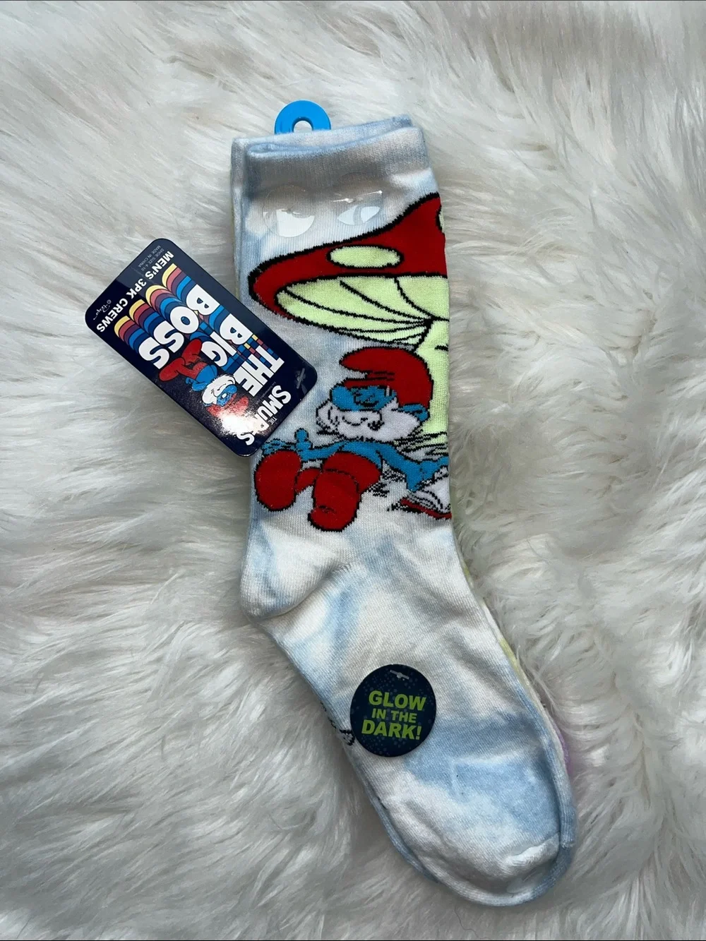 🆕 Smurfs Crew Socks - 3 Pairs glow in the dark Shoe Size 4-10